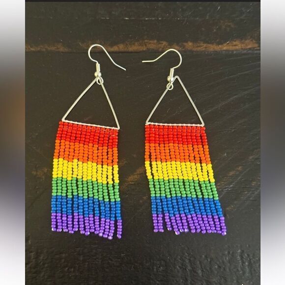 Jewelry - Handmade Love Is Love - LGBTQ+ Pride Beaded Rainbow Fringe Earrings